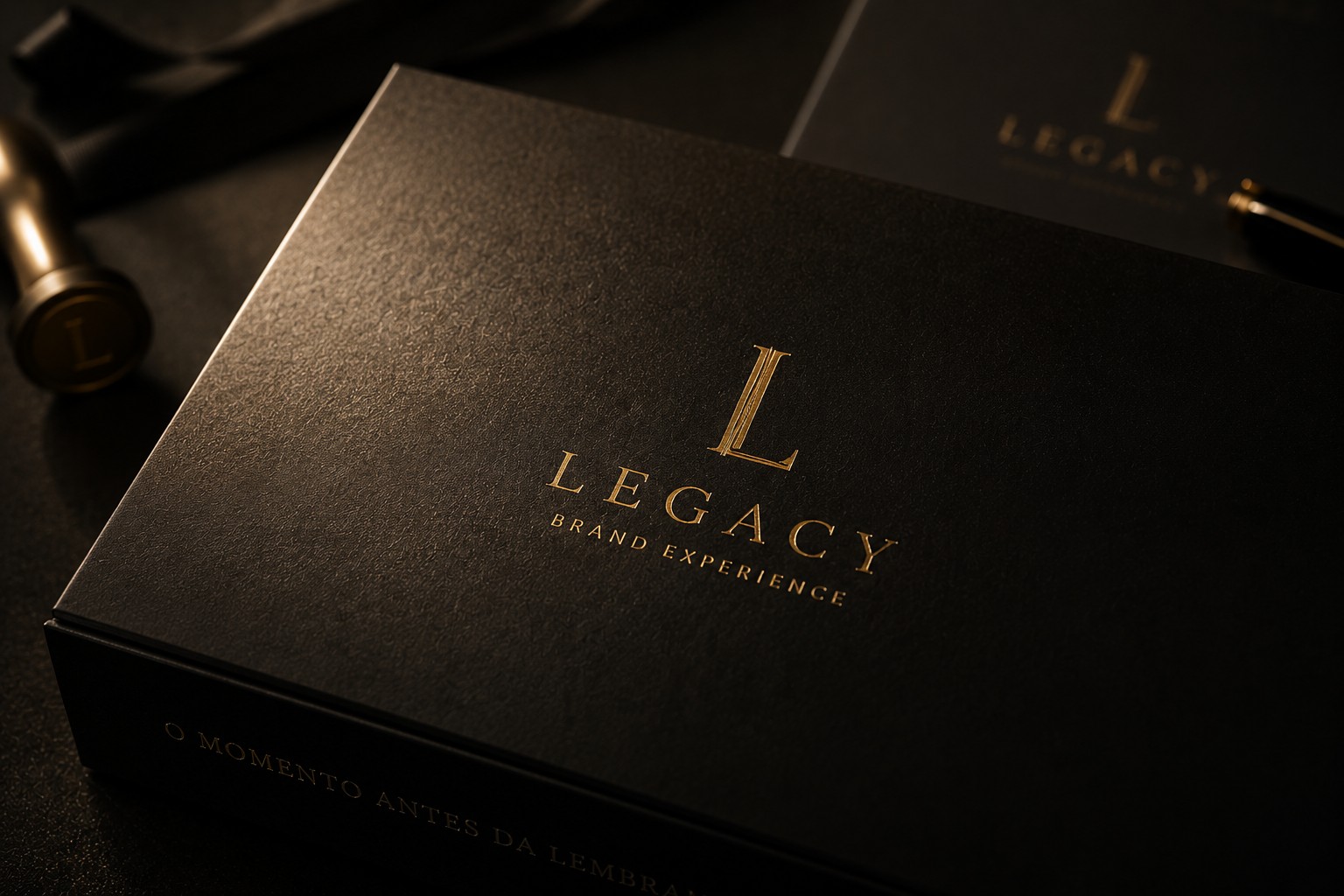 Detalhe premium - hot stamping personalizado em ouro